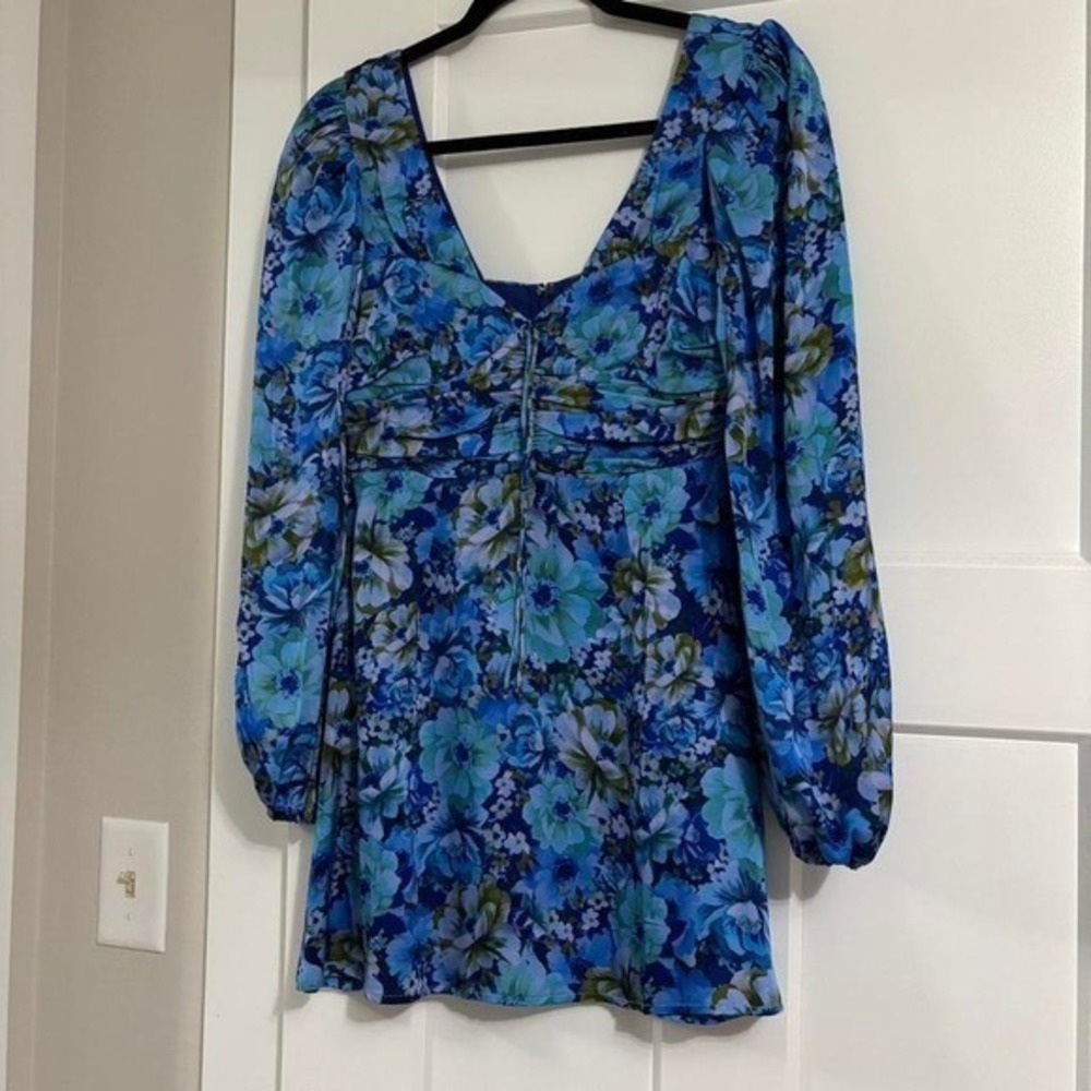 FOR LOVE & LEMONS ASTOR MINI DRESS size small NWT Blue Floral Garden Party